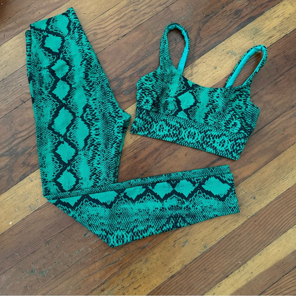 Green Snakeskin Beach Riot Workout Set